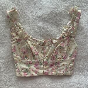HOUSE OF CB Remy Lemon Yellpw Buttercup Vtg Floral Cottagecore Crop Corset Top